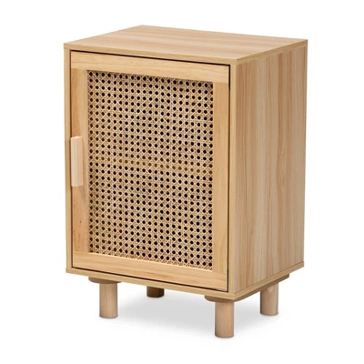 Maclean Rattan Wood 1 Door Nightstand Natural/Brown - Baxton Studio 5 Maclean Rattan Wood 1 Door Nightstand Natural/Brown - Baxton Studio - Image 3