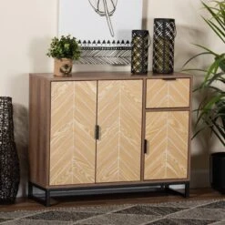 Josephine Two-Tone Wood And Metal 3 Door Sideboard Walnut Brown/White/Black - Baxton Studio -Baxton Studio GUEST 4034792b a585 45b8 8eff 69ce93b33fb4