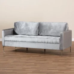 Baxton Studio Clara Velvet Fabric Upholstered 3 Seater Sofa Gray - BaxtonStudio -Baxton Studio GUEST 40c08b22 e431 4c22 af0b 38447f5e2b8c