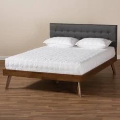 Devan Fabric Upholstered Walnut Finished Platform Bed - Baxton Studio -Baxton Studio GUEST 40c0b36b 94a5 4941 ae06 5752d5be9b52
