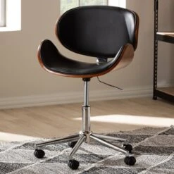 Baxton Studio Ambrosio Faux Leather Upholstered Chrome Finished Metal Adjustable Office Chair Black - BaxtonStudio -Baxton Studio GUEST 40ddbd8d 7880 49e0 8cc2 f6c44501ceef
