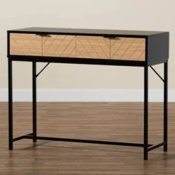 Jacinth Two-Tone Wood And Metal 2 Drawer Console Table Black/Natural Brown - Baxton Studio -Baxton Studio GUEST 4145ef6e 870d 4539 b6d7 61238c6c94e5