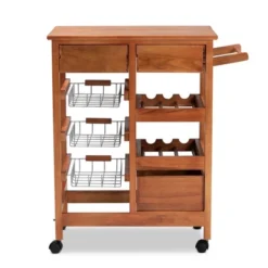 Crayton Wood And Metal Mobile Kitchen Storage Cart Oak Brown/Silver - Baxton Studio -Baxton Studio GUEST 414a15ca b165 4103 b78d 90bc46383974
