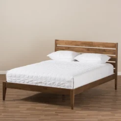 Elmdon Mid Century Modern Solid Wood Slatted Headboard Style Platform Bed Brown - Baxton Studio -Baxton Studio GUEST 41576835 dbec 48f7 b681 f2904c3d27bf