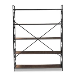 65" 5 Shelf Mirna Iron & Natural Oak Wood Quatrefoil Accent Bookshelf Brown/Black - Baxton Studio -Baxton Studio GUEST 4185e587 b4fc 41df 81b4 2e7618e8f74a