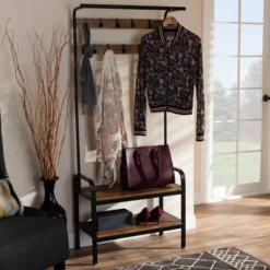 Aislin Distressed Wood And Metal Finished Entryway Hall Tree Brown/Black - Baxton Studio -Baxton Studio GUEST 42e114a1 ef74 46c3 a62f 89db9e3c3d8b