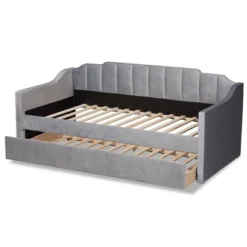 Lennon Velvet Fabric Upholstered Daybed With Trundle - Baxton Studio -Baxton Studio GUEST 4375ebaf 57d2 47a4 8a4f c2dba33373f9
