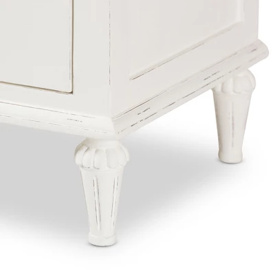 Venezia French - Inspired Rustic Washed Wood 3 - Drawer Nightstand - White - Baxton Studio 7 Venezia French - Inspired Rustic Washed Wood 3 - Drawer Nightstand - White - Baxton Studio - Image 5