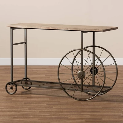Terence Vintage Industrial Natural Wood And Metal Wheeled Console Table Black - Baxton Studio 8 Terence Vintage Industrial Natural Wood And Metal Wheeled Console Table Black - Baxton Studio - Image 6