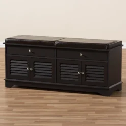Leo Modern And Contemporary Wood 2 Drawer Shoe Storage Bench Dark Brown - Baxton Studio -Baxton Studio GUEST 44ec4e02 b552 4d82 bc73 5a8e72b5c788