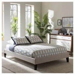 Lancashire Modern And Contemporary Linen Fabric Upholstered Bed Frame With Tapered Legs - Full - Baxton Studio -Baxton Studio GUEST 454318ed 77a5 4302 8154 95316ce181a9