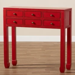 Pomme Accent 6 Drawer Console Table Red - Baxton Studio -Baxton Studio GUEST 45d3147e b62b 4d68 817d dda47b52186b
