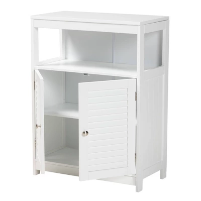 Rivera Wood And Metal 2 Door Bathroom Storage Cabinet White/Silver - Baxton Studio 4 Rivera Wood And Metal 2 Door Bathroom Storage Cabinet White/Silver - Baxton Studio - Image 2