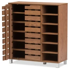 Shirley Modern And Contemporary 2 - Door Shoe Cabinet With Open Shelves - Walnut Brown - Baxton Studio -Baxton Studio GUEST 4616353f 3d41 4266 b08b b262053653d9