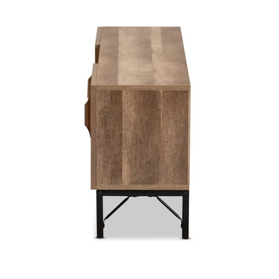 Veanna Bohemian Natural Wood And Metal 2 Door Synthetic Rattan TV Stand For TVs Up To 40" Brown/Black - Baxton Studio 5 Veanna Bohemian Natural Wood And Metal 2 Door Synthetic Rattan TV Stand For TVs Up To 40" Brown/Black - Baxton Studio - Image 3