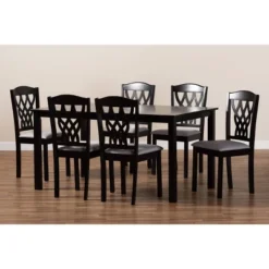 7pc Salem Fabric Upholstered And Wood Dining Set - Baxton Studio -Baxton Studio GUEST 47048172 a38f 4e43 9e82 452c7345ed61