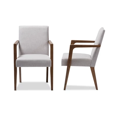 Set Of 2 Andrea Mid - Century Modern Upholstered Wooden Armchair - Grayish Beige - Baxton Studio 4 Set Of 2 Andrea Mid - Century Modern Upholstered Wooden Armchair - Grayish Beige - Baxton Studio - Image 2