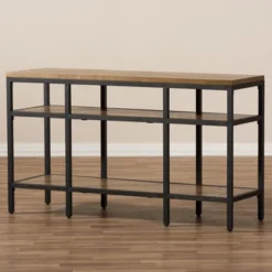 Caribou Rustic Industrial Style Oak Wood And Metal Finished Console Table Black - Baxton Studio -Baxton Studio GUEST 4805c02b 689a 4597 bc28 e089841860b1