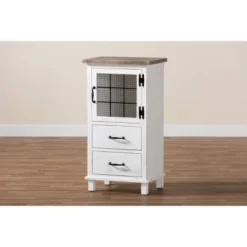 Faron Finished Wood 2 Drawer Storage Cabinet White/Oak Brown - Baxton Studio -Baxton Studio GUEST 486cf3bb bcef 4949 aefe a7c54973bff7