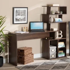 Foster Wood Storage Desk With Shelves Walnut/Brown - Baxton Studio -Baxton Studio GUEST 48c51bc8 d1b6 41fb 99c5 2e45fc227493