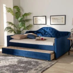Perry Velvet Daybed With Trundle - Baxton Studio -Baxton Studio GUEST 496661a3 8e07 4a1f 8849 c925cfe2d051