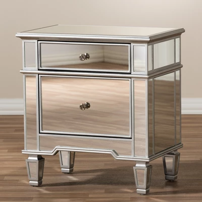 Sussie Hollywood Regency Glamour Style Mirrored 2 - Drawer Nightstand - Baxton Studio 9 Sussie Hollywood Regency Glamour Style Mirrored 2 - Drawer Nightstand - Baxton Studio - Image 7