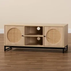 Ardon Bohemian Wood And Metal 2 Door Natural Rattan TV Stand For TVs Up To 40" Light Brown/Black - Baxton Studio 17 Ardon Bohemian Wood And Metal 2 Door Natural Rattan TV Stand For TVs Up To 40" Light Brown/Black - Baxton Studio -Baxton Studio GUEST 4a478c04 ed1c 4bc3 91bf ac12b05e69cf