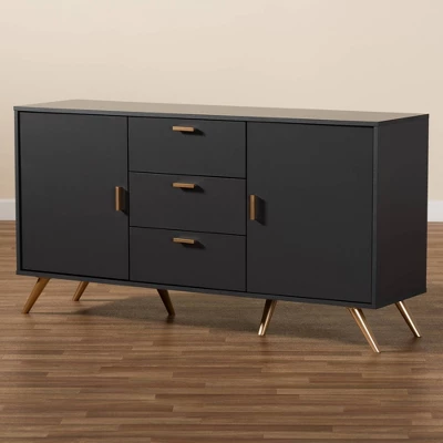 Kelson Wood 2 Door Sideboard Buffet Dark Gray/Gold - Baxton Studio 8 Kelson Wood 2 Door Sideboard Buffet Dark Gray/Gold - Baxton Studio - Image 6