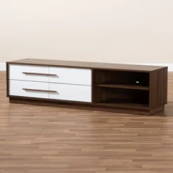 Mette Walnut Finished Wood TV Stand For TVs Up To 63" White - Baxton Studio -Baxton Studio GUEST 4c18b981 acac 47d3 b4f7 a71418202230