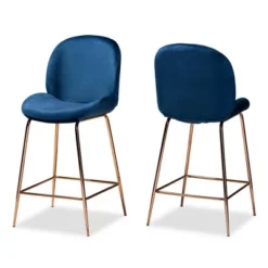 2pc Lander Velvet Fabric Upholstered Metal Counter Stool Set - Baxton Studio -Baxton Studio GUEST 4c6b4f3f f52a 4629 bcc7 c782308c4e7b