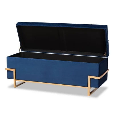 Parker Velvet Upholstered And Metal Storage Ottoman Blue/Gold - Baxton Studio 3 Parker Velvet Upholstered And Metal Storage Ottoman Blue/Gold - Baxton Studio