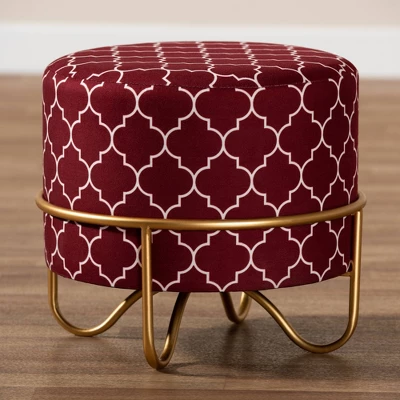 Candice Quatrefoil Velvet Upholstered Metal Ottoman Red - Baxton Studio 7 Candice Quatrefoil Velvet Upholstered Metal Ottoman Red - Baxton Studio - Image 5