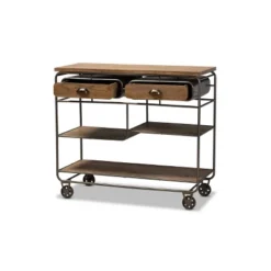 2 Drawer Grant Vintage Rustic Industrial Wood And Metal Kitchen Cart Brown/Black - Baxton Studio