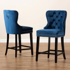 2pc Howell Modern Velvet Upholstered Wood Counter Height Barstool Set - Baxton Studio -Baxton Studio GUEST 4e44d7a4 fee3 41a6 9344 beeacc7d247a