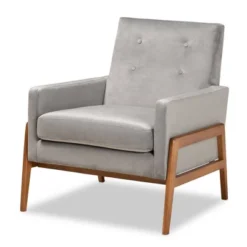 Perris Mid-Century Modern Velvet Fabric Upholstered Wood Lounge Chair - Baxton Studio -Baxton Studio GUEST 4e921989 310d 4ff4 95cd ccf3b5489300