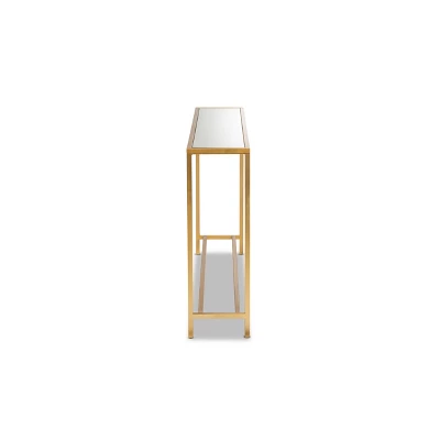 Alessa Glam Metal And Mirrored Glass Console Table Gold - Baxton Studio 4 Alessa Glam Metal And Mirrored Glass Console Table Gold - Baxton Studio - Image 2