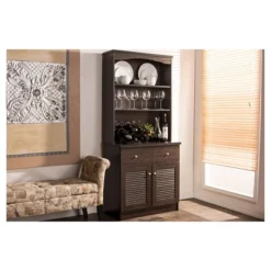 Agni Modern And Contemporary Buffet And Hutch Kitchen Cabinet - Dark Brown - Baxton Studio