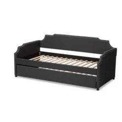 Twin Ally Fabric Upholstered Sofa Daybed With Roll Out Trundle Guest Bed Dark Gray - Baxton Studio -Baxton Studio GUEST 4fa05104 5c62 4ae9 a9fd 002cb62ffd10
