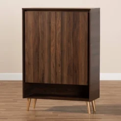 Landen Mid - Century Modern 2 Doors Shoe Storage Cabinet Walnut/Brown/Gold - Baxton Studio -Baxton Studio GUEST 51083150 eb03 432f 9ac3 8ef5f9fe9d43