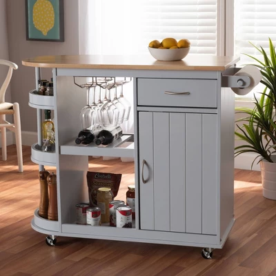 Donnie Wood Kitchen Storage Cart Light Gray/Natural - Baxton Studio 12 Donnie Wood Kitchen Storage Cart Light Gray/Natural - Baxton Studio - Image 10