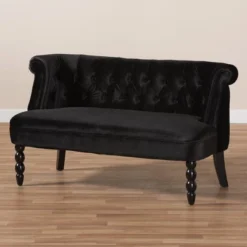 Flax Victorian Style Contemporary Velvet Fabric Upholstered 2 Seater Loveseat Black - Baxton Studio -Baxton Studio GUEST 51969234 31ac 4e87 9fe2 fc2d1adae067