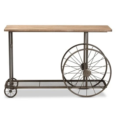 Terence Vintage Industrial Natural Wood And Metal Wheeled Console Table Black - Baxton Studio 3 Terence Vintage Industrial Natural Wood And Metal Wheeled Console Table Black - Baxton Studio