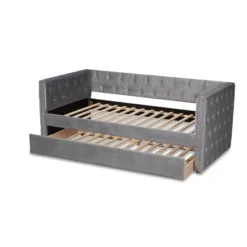 Larkin Velvet Fabric Upholstered Daybed With Trundle - Baxton Studio -Baxton Studio GUEST 51a7addb c1f4 41be 9423 c632f1f6b43b