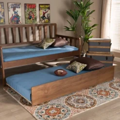 Twin Midori Wood Trundle Bed Walnut - Baxton Studio -Baxton Studio GUEST 51b0d232 7d03 4540 8796 259baf73737d