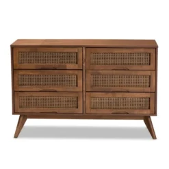 Barrett Wood And Synthetic Rattan 6 Drawer Dresser Walnut Brown - Baxton Studio -Baxton Studio GUEST 51f592b3 b9cd 4858 977c 50a438a8854f