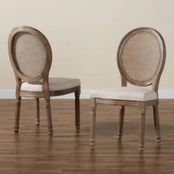 Set Of 2 Louis Fabric Upholstered With Rattan And Wood Dining Chairs Beige/Brown - Baxton Studio -Baxton Studio GUEST 52330214 8b11 4da1 866e 4d8d6d73a0c5