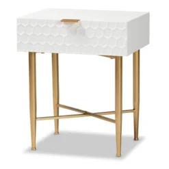 Marcin Wood And Metal 1 Drawer Nightstand White/Gold - Baxton Studio -Baxton Studio GUEST 52a9a3ec bb0b 47ba a860 d51dca856eb3