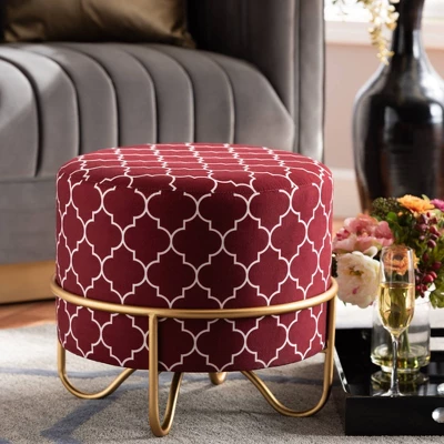 Candice Quatrefoil Velvet Upholstered Metal Ottoman Red - Baxton Studio 6 Candice Quatrefoil Velvet Upholstered Metal Ottoman Red - Baxton Studio - Image 4