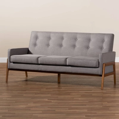 Perris Upholstered Wood Sofa Light Gray/Walnut - Baxton Studio 9 Perris Upholstered Wood Sofa Light Gray/Walnut - Baxton Studio - Image 7