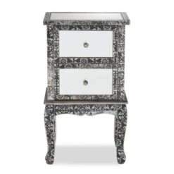 Wycliff Metal And Mirrored Glass 2 Drawer Nightstand Dark Gray/Silver - Baxton Studio -Baxton Studio GUEST 54ab46b1 5d50 45e0 8bf1 a0e15ca470f8